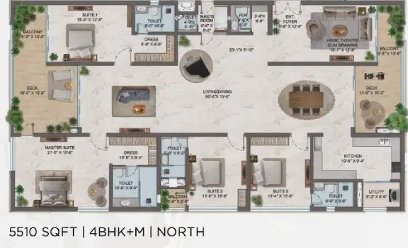 One by MSN Apartment 4 BHK floor plan 5510 square feet by MSN Realty located at Neopolis, Kokapet, Hyderabad Telangana